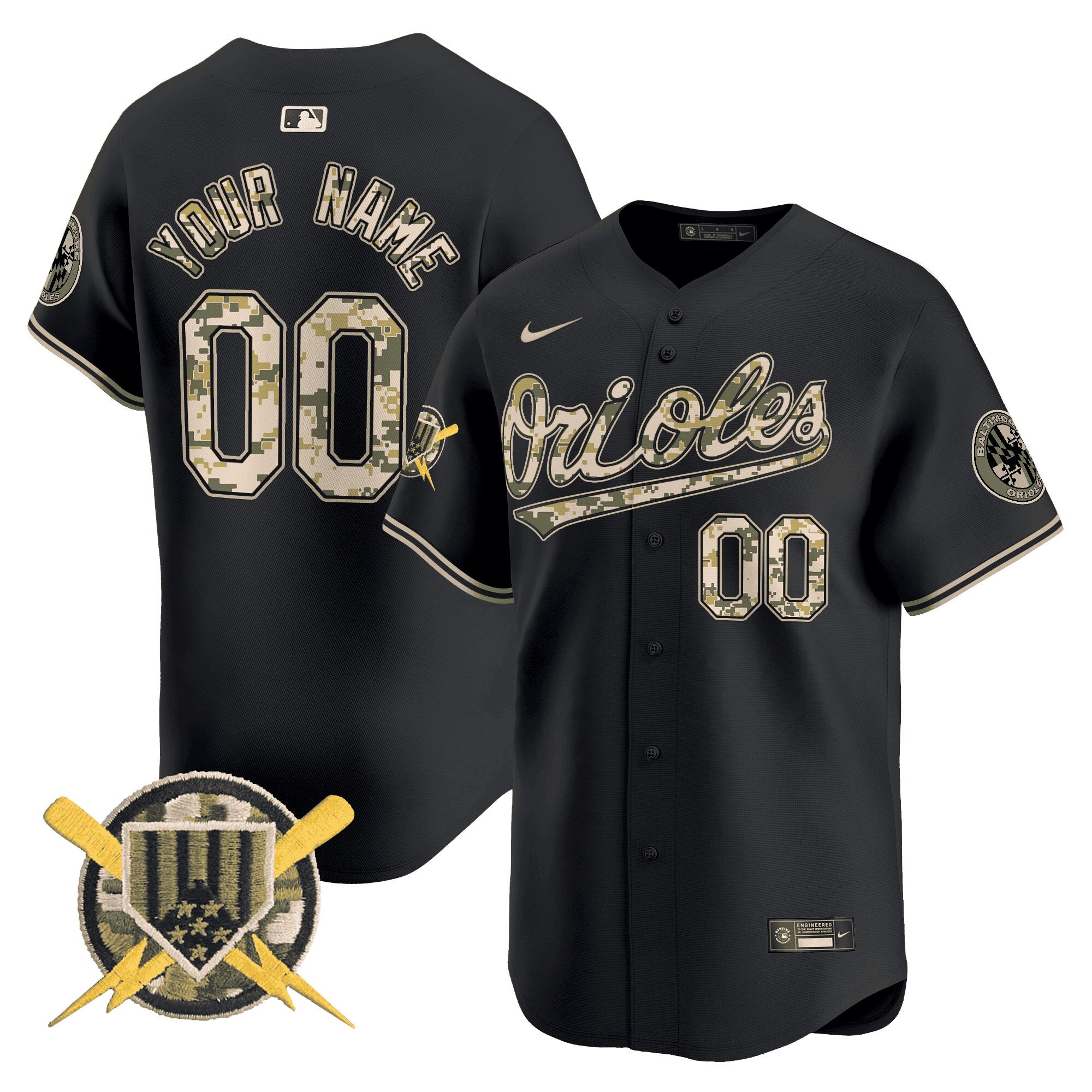 Men Baltimore Orioles Black 2024 Nike Armed Forces Day Vapor Premier Limited Custom MLB Jersey->->